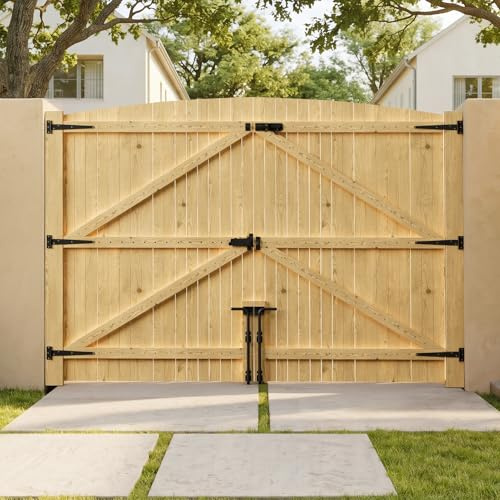 INMOZATA Double Garden Gates,Wooden Drive Way/Pedestrian Gate with Lock and Knocker Heavy Duty Swing Gates for Garden Animal Sheds Farm entrances(9ft9''Wide*6ft high)