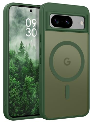 YINLAI für Google Pixel 8 Hülle Kompatibel mit MagSafe,Grün | Magnetische | Matte Transluzent Rückseite | Stoßfest,Kratzfest Robust | Militärstandard Handyhülle für Pixel 8