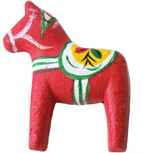 Wooden Horse Refrigerator Magnet, Hand-Painted Decorative Resin Cartoon Fridge Decor for Home, Vintage Nordic Style, 5.5 cm, Compatible with Metal Surfaces(Red)