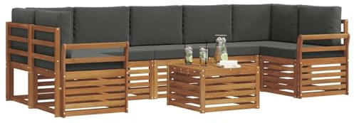 vidaXL Sofagarnituren 8 pcs Natur und Anthrazit Massivholz Akazie, Elegantes Garten-Sofa, modernes Lounge-Set für draußen, langlebige Terrasse, gemütliche Sitzmöbel
