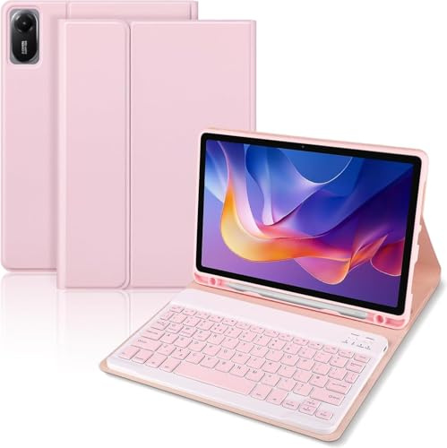 Tastatur hülle für Xiaomi Redmi Pad 2 11 2025 & Redmi Pad SE (Rosa) | Abnehmbare drahtlose Bluetooth-Tastatur QWERTZ, Schutzhülle Hülle mit Tastatur für Xiaomi Redmi Pad 2 11 & SE 11 Zoll