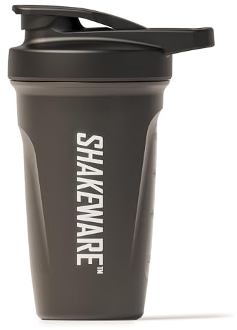 SHAKEWARE Botella Shaker de Proteínas - 600ml - Agitador Snap-Fit para Mezclas Suaves sin Grumos - Shaker Deportivo BPA-Free Antigoteo con Escala de Medición para Fitness y Uso Diario - Negro