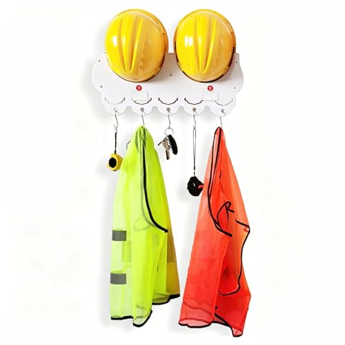 Support de Casque Mural, Casque Chantier Support Mural, avec Crochets, Porte-étiquettes, Panneau en PVC Composite Bois-Plastique(56cm/22in)