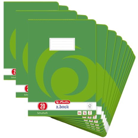 Herlitz Schulheft x.book A4, blanko, Lineatur 20, 16 Blatt, 10 Stück (Packung mit 3)