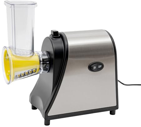Coupe Légumes Électrique Multifonction 1000W, Râpe Cuisine Maison Inox, Robot Coupe Légumes Automatique, Grande Ouverture, 5 Cones, Sécurité et Nettoyage Facile, Utilisation Cuisine Moderne, Compact