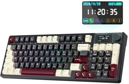 KEMOVE K94 Wireless Mechanical Keyboard, 94-Key, w/Smart Display＆Knob,Black | Gasket 96% Layout, BT/2.4G/USB-C, Hot Swappable (3 Pin), QMK Web Driver, RGB Backlit, PBT Keycaps,8000mAh, for Win/Mac