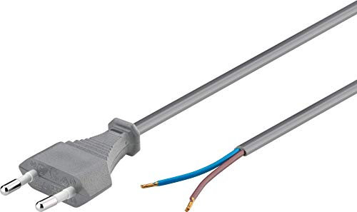 Goobay 51346 Netzkabel 2 polig Eurostecker & offene Enden Stromkabel 2 polig Kabel mit Stecker Euro cee 7/16 Aderendhülsen Eurokabel Grau 1,5m