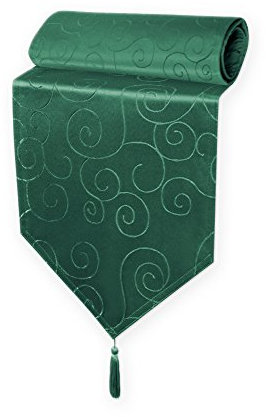 Haus und Deko Tischläufer Damast 30x160 cm Dunkelgrün Ornamente Circle, dekorative Tischdecke, Tischband mit Quaste, Moderne Mitteldecke für Wohnzimmer Esszimmer, Gastronomie Tischdecken