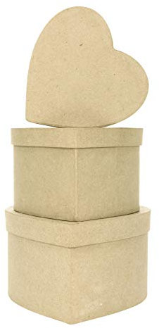 Decopatch BTS903O 3 Boxen in Herzenform S aus Pappmaché, zum Verzieren, perfekt für Ihre Wohndeko, Kartonbraun, 3er Pack