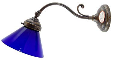 fd-bolletta arredamento e illuminazione Applique murale intérieure,lampe murale vintage avec abat-jour en verre bleu am37 Dimensions:saillie 37cm,Øverrre 15cm,Øbase 9,5cm