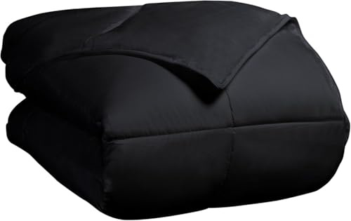 Superior Classic All-Season Reversible Down Alternative Comforter, Comfy, Fluffy, Cozy, Lightweight, Decorative, Duvet Insert, Plush, Oversized Bedding Essential, Box Quilt Design, Twin, Black