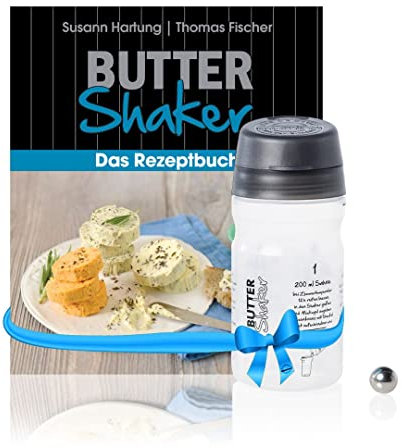 Beurre Shaker & Kit de livre pour handgeschüttelte Gourmet Beurre avec 325 ml Beurre Shaker dans Anthracite et créative livre de recettes