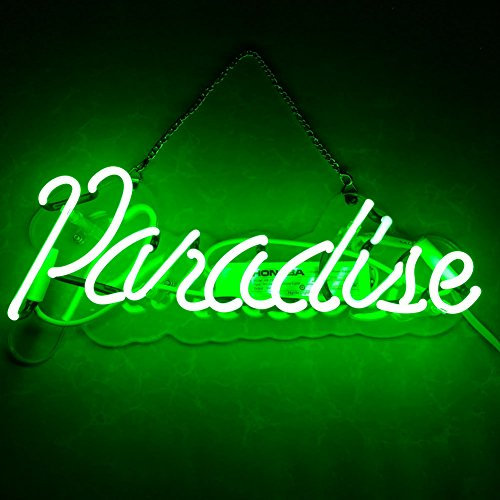 LiQi ™ Paradise Echtglas-Wandschilder für Zimmer-Dekoration, Zuhause, Schlafzimmer, Mädchen, Kneipe, Hotel, Strand, Cocktail, Freizeitspielzimmer, 35,6 x 12,7 cm, Grün