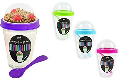 Handy Yogurt Pot & Cereal Bowl - 4 Pack Reusable Plastic Food Storage Tub - Breakfast to Go Healthy Snack Fruit Pot