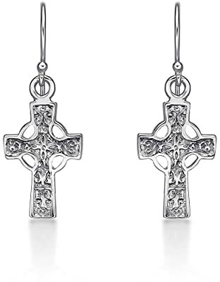 Diamond Treats Hängende Gothic Kreuz Ohrringe in 925 Sterling Silber, kompliziertes Design Sterling Silber Kreuz Ohrhänger mit Fischhaken-Verschluss, Edgy Hänge-Ohrringe für Damen und Mädchen