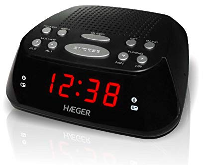 HAEGER HÆGER SNOOZER - Radio Despertador Am/FM, con Alarma de Despertador Doble, 20 Memorias
