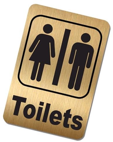 METAL Aluminium Tin Toilets Sign UNISEX Logo Brushed GOLD Toilet Lavatory Restroom Door Notice Office Shop Home Warehouse School Workplace Bathroom SMALL 150x100mm ME18