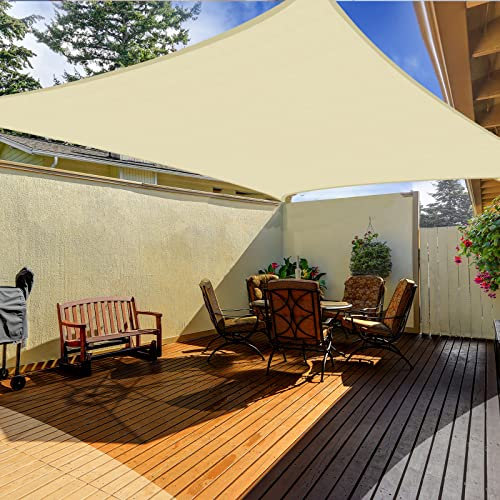 OKAWADACH Voile d'ombrage Rectangulaire 2x3m Crème Voile de Soleil Imperméable Une Protection des Rayons UV à 95% pour Extérieur Terrasse Jardin Camping Fête Piscine avec Cordes