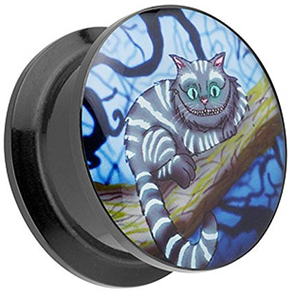 Taffstyle Ohr Plug Flesh Tunnel Piercing Ohrpiercing Kunststoff Schraub Schraubverschluß Picture Motiv mit liegende Grinsekatze Alice 8mm
