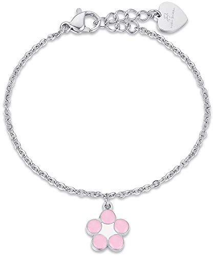 Luca Barra Bracciale da Bambina Gioiello Realizzato in Acciaio con Fiore di Colore Rosa. Il Bracciale Misura 14+2 cm. La referenza è jb104