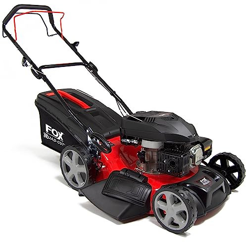 18 / 46cm Petrol Lawn Mower Turbo Suction Self-Propelled Recoil Fox 4 Blades Quad Cut 139cc 60L Collection Bag 18 inch Lawnmower - 2 Years Warranty