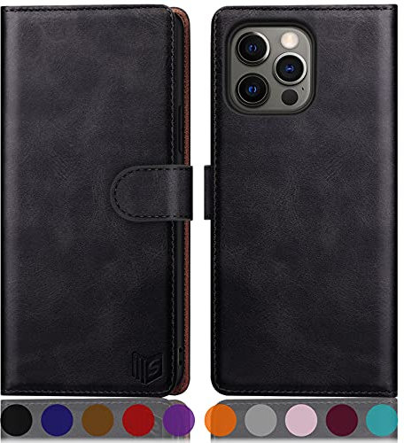 SUANPOT Cover per iPhone 13 Pro Max 6,7 pollici Blocco RFID Portafoglio Slot CarteSupporto Cellulare Magnetica custodia Pelle Sintetica Cover per apple 13 Pro Max Nero