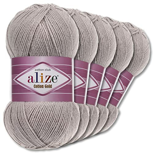 Alize 5 x 100 g Cotton Gold Premium Wolle| 39 Farben Sommerwolle Garn Stricken Amigurumi (200 | Grau)