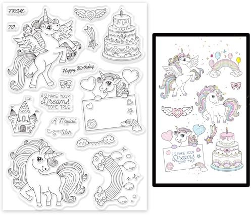 GLOBLELAND Silikonstempel Einhorn Klare Stempel Einhorn Transparente Stempel Kuchen Clear Stamps für Kartenherstellung und DIY Scrapbooking Dekor