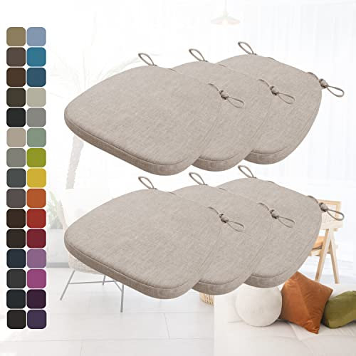 Kimgull 6er Set Stuhlkissen mit Bändern Bequeme Waschbare Rutschfestes Sitzkissen Ideal für zu Hause und Gartendekoration, viele Farben und Größen zur Auswahl (40X38X3CM Taupe)