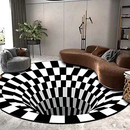 Extra großer runder Teppich, 3D-Illusions-Spielmatte für Wohnzimmer, Schlafzimmer, 100 cm/120 cm/160 cm, rutschfeste Vortex-Optik, Bodenmatte, karierter Deko-Teppich