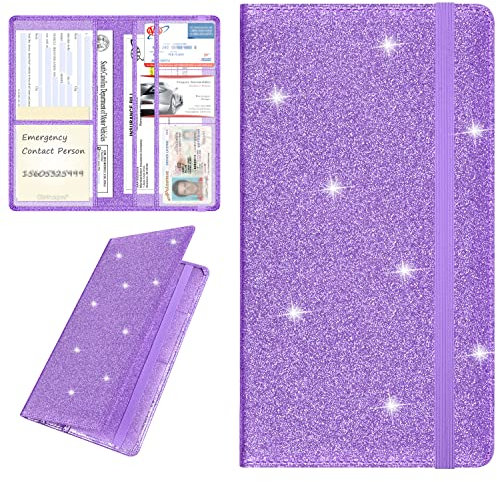 wisdompro Portadocumenti per auto, in finta pelle, per documenti e assicurazioni, organizer per carte d'identità, patente di guida, chiavi di contatto, viola brillante