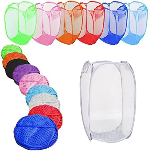 WARESHARK Laundry Bag Pop Up Washing Foldable Laundry Basket Bag Mesh Hamper Storage Storage Organiser Organizer for Laundry Room, Bathroom, Kids Room, College Dorm or Travel (White)