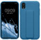 kwmobile Handyhülle kompatibel mit Apple iPhone XR - Hülle mit Fingerhalter und Standfunktion - Silikon Case Handy Cover in Karibikblau