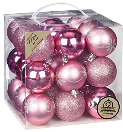 Inge-glas Weihnachtskugeln Kunststoff 6cm 27er Set Christbaumkugeln Rosa Mix