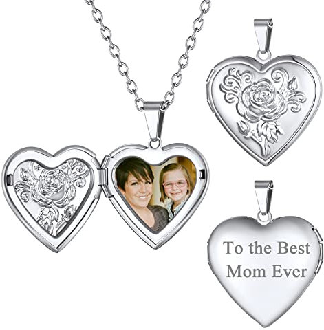 FindChic Foto Kette Damen Herz Medaillon Photo Bilder zum Aufklappen Amulett Silber Herzanhänger Halskette mit Geschenkbox, Geschenk für Paar Pärchen Mutter Tochter