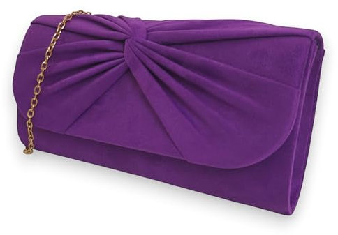Pochette in pelle scamosciata, a pieghe, da sposa, da ballo, da sera, per feste, Viola, medium