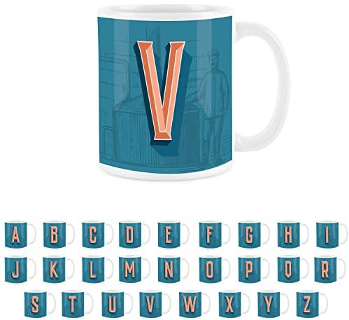 Purely Home Brewery Alphabet Letter V Mug - White Coffee Tea Present Personalised Initial Gift