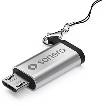 Sonero Micro USB auf USB-C Adapter, kompatibel mit Apple Geräten, OTG Unterstützung, Perfekt für e-Bikes geeignet, inkl. Schlaufe/Karabiner, Aluminium Gehäuse, Silber