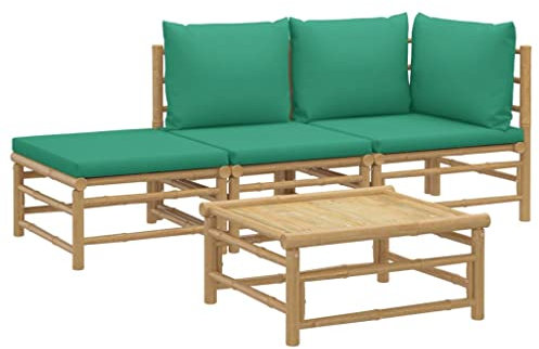 vidaXL Garten Lounge Set 4-TLG., Gartenmöbel Set mit Grünen Kissen, Sitzgruppe für Garten Terrasse, Modular Sofa Garnitur Loungemöbel, Bambus