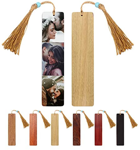 Lesezeichen Personalisiert Holz mit Fotos, OXYEFEI Bookmark mit Vintage Quasten Anhänger Geschenkbox Set 6 Stil zur Auswahl Individuelles Foto Geschenke für Mama Papa Familie Freundin Männer