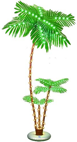 OUSHENG Palmier lumineux – Décorations de Noël – Décoration de Noël – Faux arbres artificiels à DEL pour extérieur, terrasse, cour, piscine, porche, terrasse, fête tropicale, 2,1 m