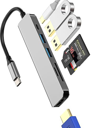 Hub USB C a USB 3.0 Lector de tarjetas SD Micro SD HDMI Thunderbolt 4(6 en 1)Adaptador de conexión múltiple para ordenador portátil cargador Jack Dock Apple Macbook Air Mac Pro M2 USB-C Puerto