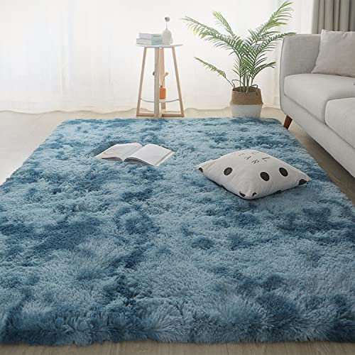Jyswx Shaggy Teppich für Wohnzimmer – Moderne Langflor Teppiche Schlafzimmer Waschbar – Flauschig Hochflor Teppich für Wohnzimmer, Schlafsaal, Schlafzimmer, Farbe: Blau, Größe:60x160cm
