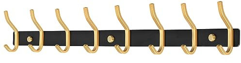 MEIJO Garderobenhaken Edelstahl, Hakenleiste Kleiderhaken Wand mit 8 Haken, Garderobe Garderobenleiste Wandgarderobe für Schlafzimmer Bad Küche (8 Haken, Schwarz & Golden)