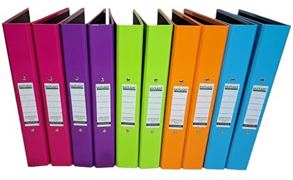 Eastlight A4 Ring Binder 2-O Ring Bright Colour Assorted Pack of 10
