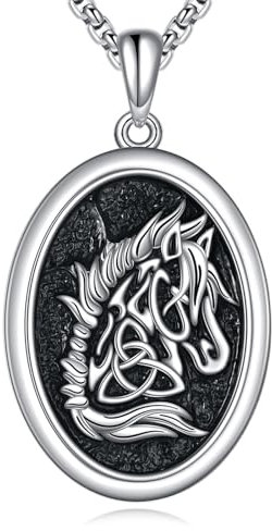 YAFEINI Keltisches Pferd Kette für Herren 925 Sterling Silber Wikinger Nordischer Pferd Anhänger Halskette Schmuck Geschenk