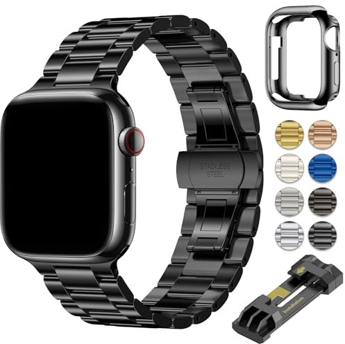 OULUOQI für Apple Watch Armband 40mm 41mm 38mm 42mm 45mm 44mm 49mm Damen Herren, Business Metall Edelstahl Armbänder Kompatibel mit iWatch Series 9 8 7 6 5 4 3 2 1 SE Ultra Ultra2