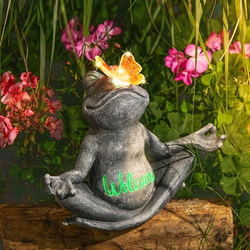 Oppakou Geschenke für Frauen Mama Oma, Solar Frosch Gartendeko Gartenfiguren mit Wetterfest LED Leuchten für Draußen, Teichdeko Balkon Deko Geburtstagsgeschenk für Frauen Männer Mama Freundin