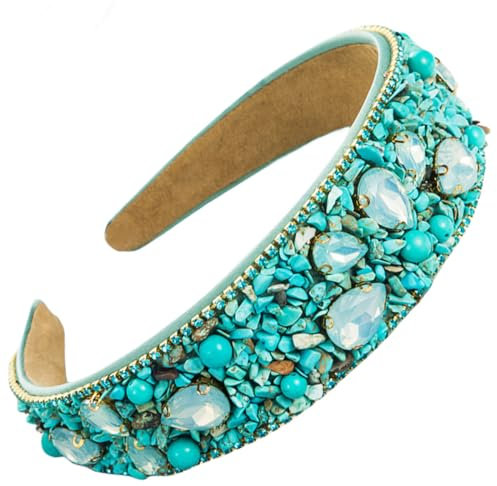 scicent Stirnband Damen Sommer Modische Haarreif Glitzer Breit Haarreifen Damen Mädchen Strass Haarband Hochzeit Haarschmuck für Frauen und Mädchen (Blaugrün) - 25513