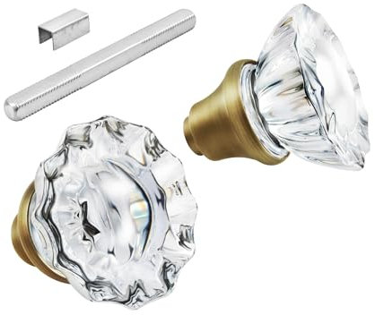 Newliplace 1 Pack Vintage Crystal Door Knobs, Antique Brass Finish, Interior Mortise Lock Replacement Set with Spindle, 6.7mm (can be increased to 8mm), Zinc Alloy, Rustproof